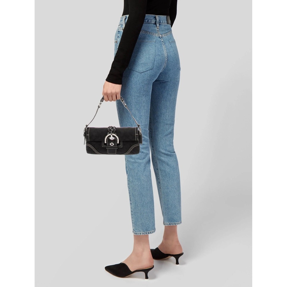 Vintage COACH 3628 Signature Baguette Mini Bag Soho Black Canvas Buckle Leather - Picture 7 of 9
